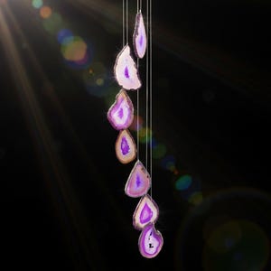 Carillon en tranches de pierre d'agate violette Décoration Feng Shui pour la maison et le bureau