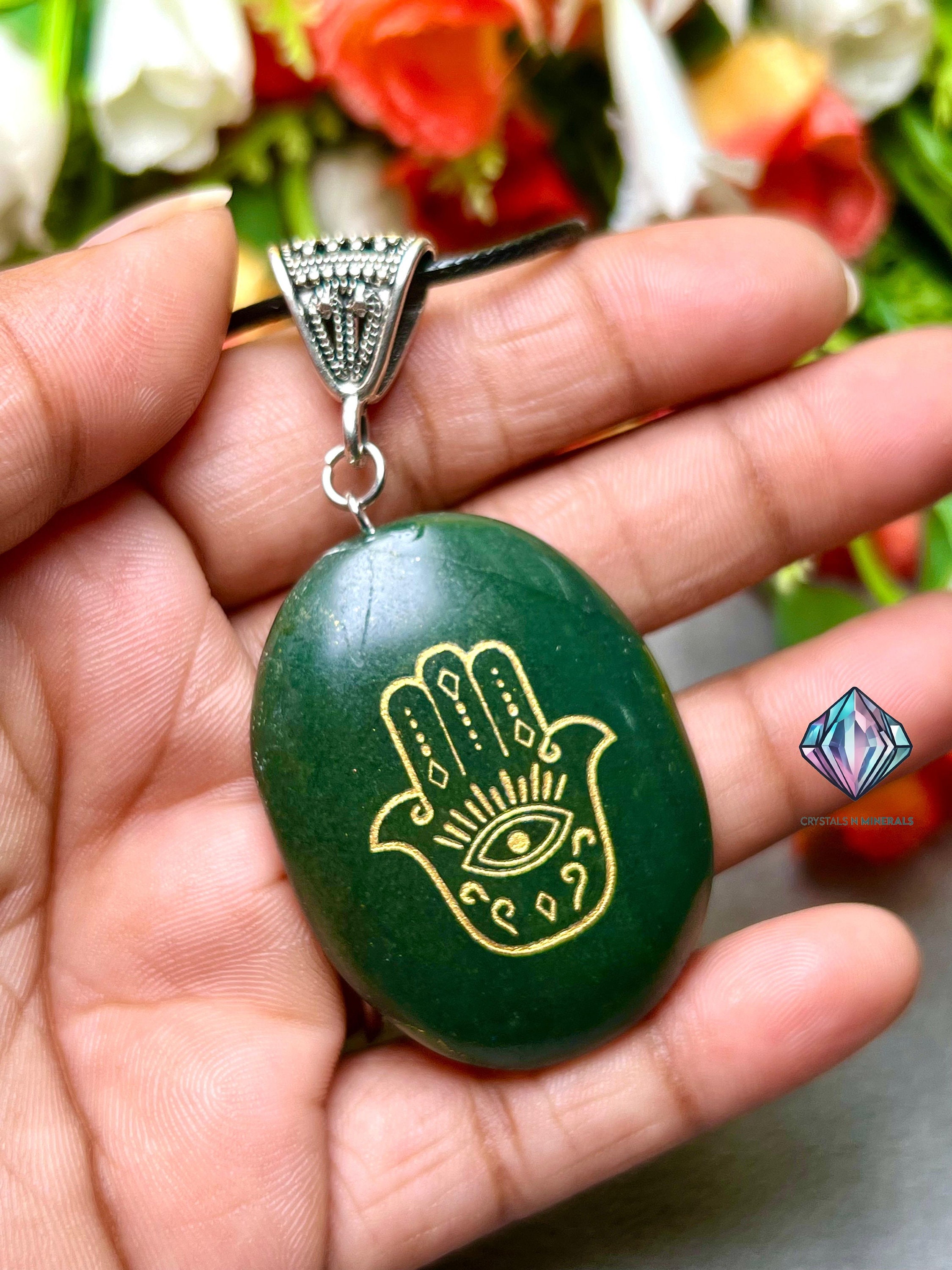 Green Jade Hamsa Hand Pendant: Zibu Angelic Symbol, Black Cord - Etsy
