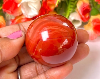 Carnelian Stone Sphere: Crystal Ball Orb with Wooden Stand (40 MM)