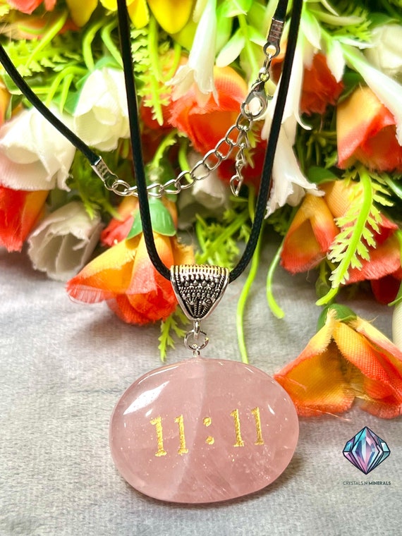 Angel Number 11:11 Rose Quartz Stone Zibu Angelic Symbol Pendant