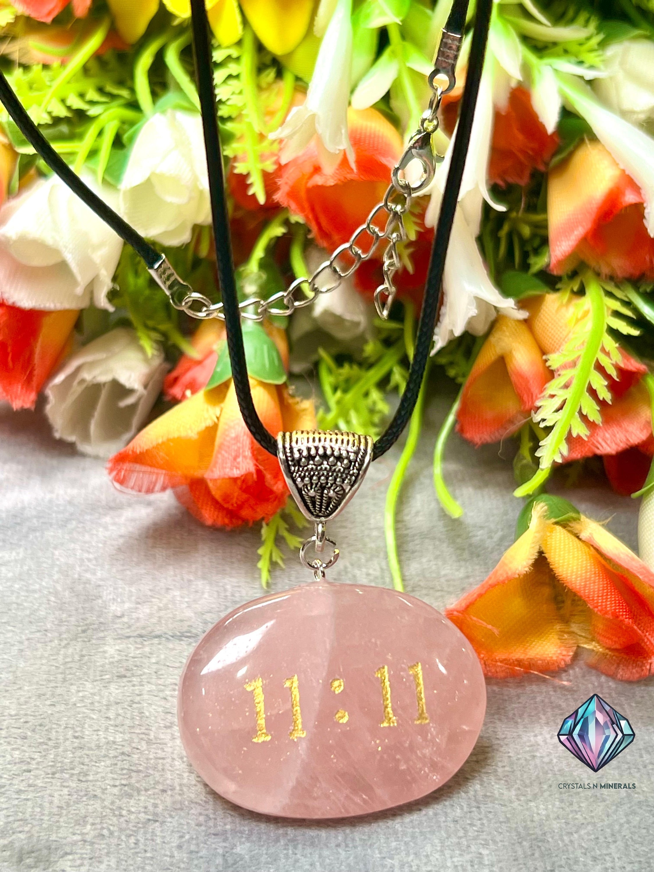 Angel Number 11:11 Rose Quartz Stone Zibu Angelic Symbol Pendant