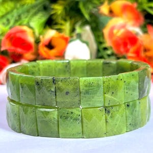15 MM Nephrite Jade Stone Bracelet l Stretchable Bracelet AAAAA +++++