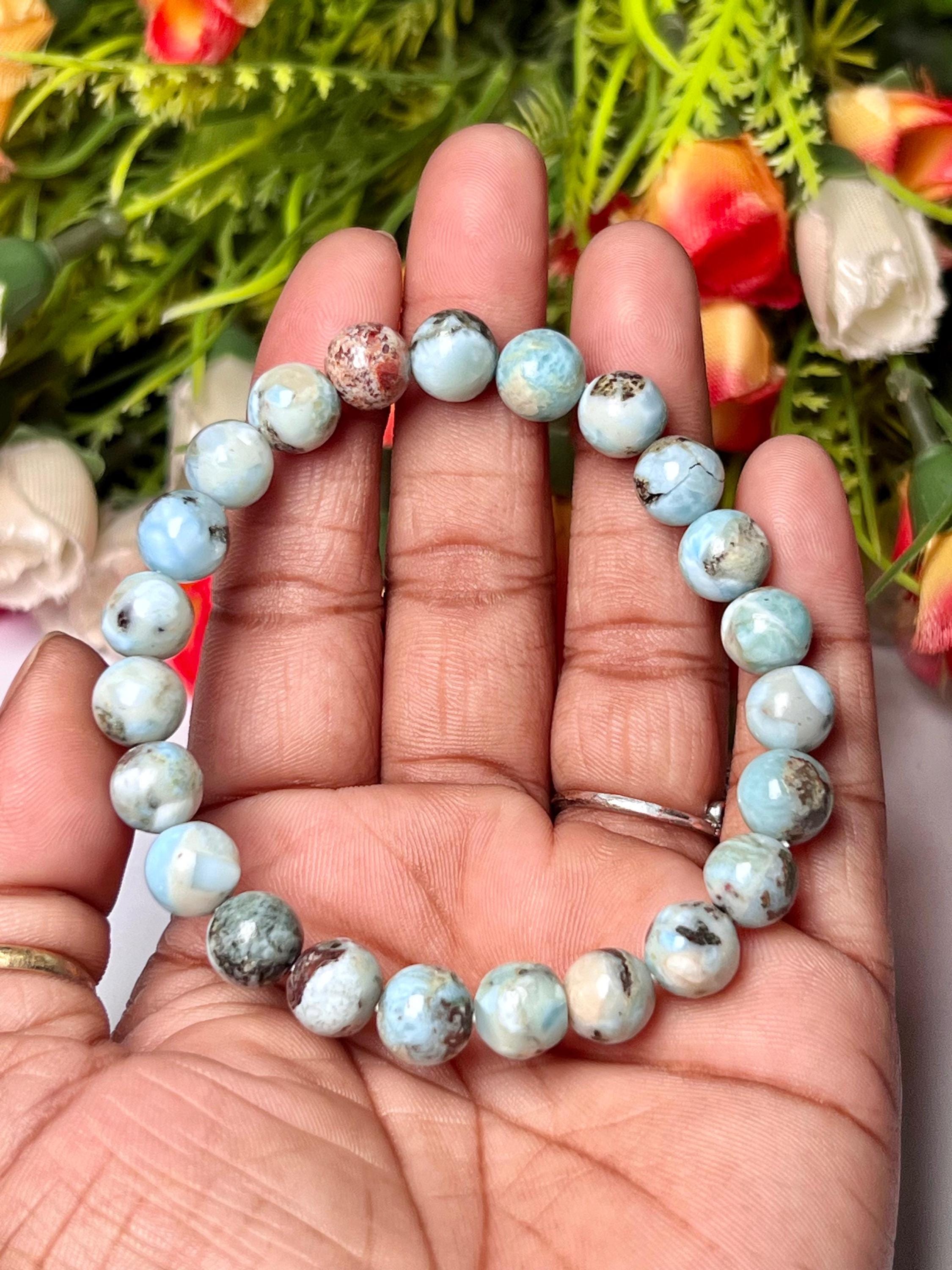 Dominican Larimar Stone Bracelet: Unisex Stretch Bracelet (8 MM