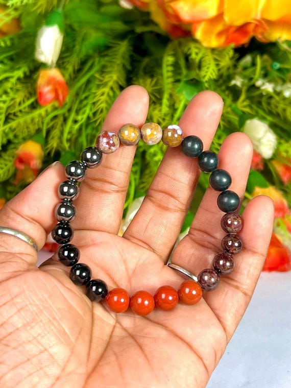 Root Chakra Bracelet: Red Jasper, Black Tourmaline, Hematite - 8MM