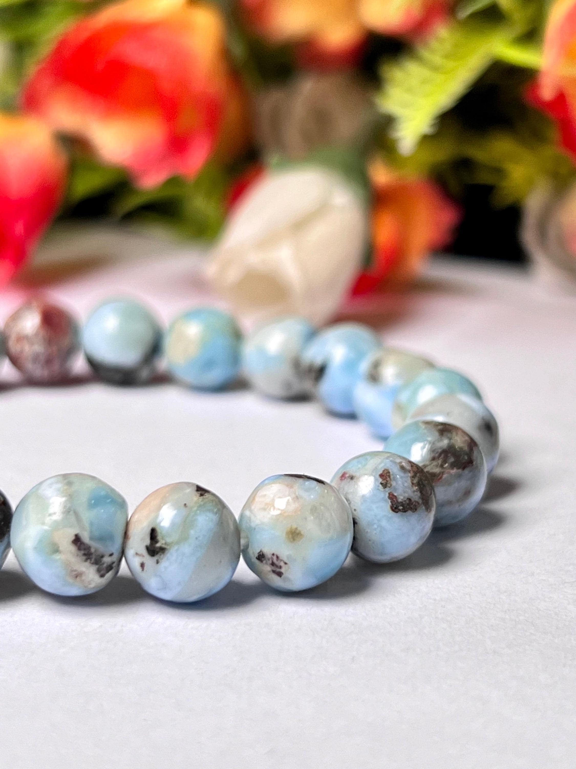 Dominican Larimar Stone Bracelet: Unisex Stretch Bracelet (8 MM