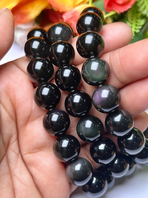Mikovivi Bracciale In Ossidiana Tormalina Nera, Circonferenza 20,2 Cm Bracciale In Pietra Di Onice Nera Occhio Di Tigre Gioielli Con Perline Protezione Per Uomo E Donna Anniversario - Foto 9
