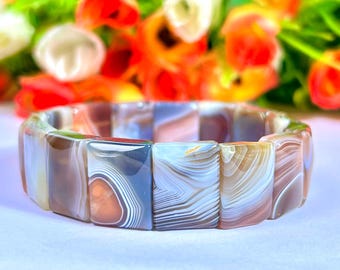 18 MM Botswana Agate Stone Bracelet l Stretchable Bracelet