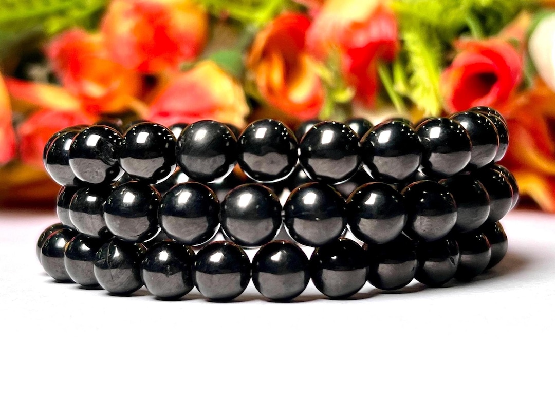 Jet Stone 8MM Whitby Jet Stone Unisex Stretchable Bracelet - Etsy