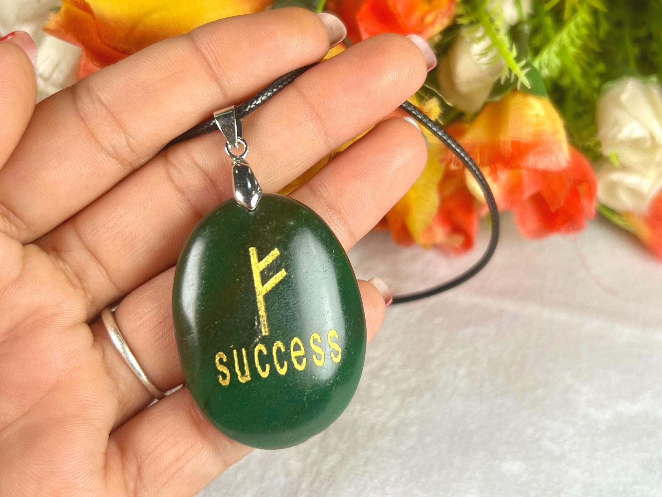 アクセサリー syuzi331 Green Jade Stone Zibu SUCCESS Angelic Symbol Pendant With Black