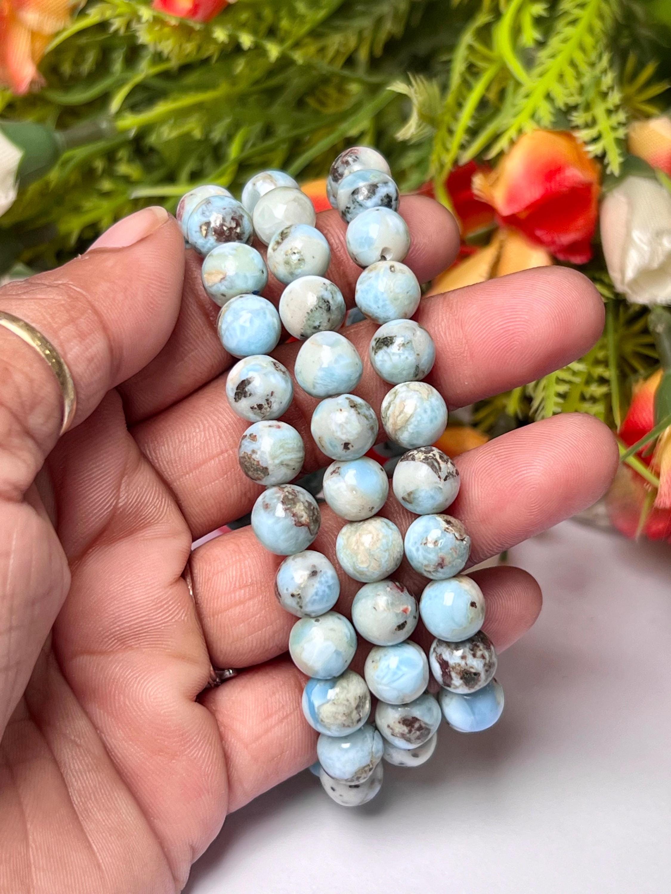 Dominican Larimar Stone Bracelet: Unisex Stretch Bracelet (8 MM