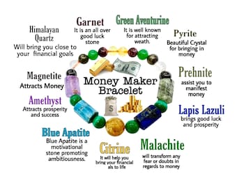 8MM Stone MoneyMaker Bracelet Aventurine Pyrite Malachite Amethyst Citrine Quartz Apatite Prehnite Garnet Lapis