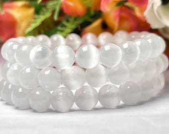 Selenite Stone Bracelet: Unisex Stretch Bracelet (8 MM)