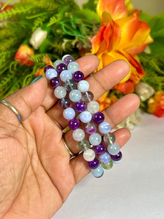 Pisces Zodiac Stone Bracelet: Blue Lace Agate, Amethyst