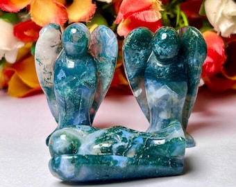 2&quot; Angel Moss Agate Stone Guardian Angel blessed Angelic connection