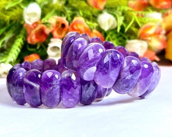 25 MM Amethyst Stone Bracelet l Stretchable Bracelet High Grade