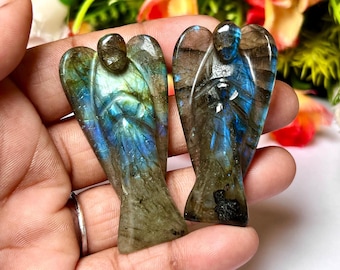 Labradorite Angel: Hand Carved Crystal Guardian (2 Inch)