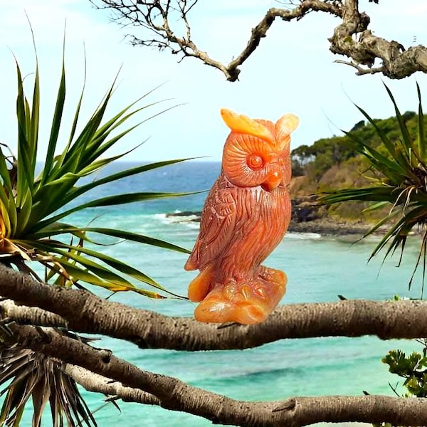 Carnelian Stone Owl Carving: Reiki Healing Crystal, Home Decor (174 Grams, 80x60x40mm)