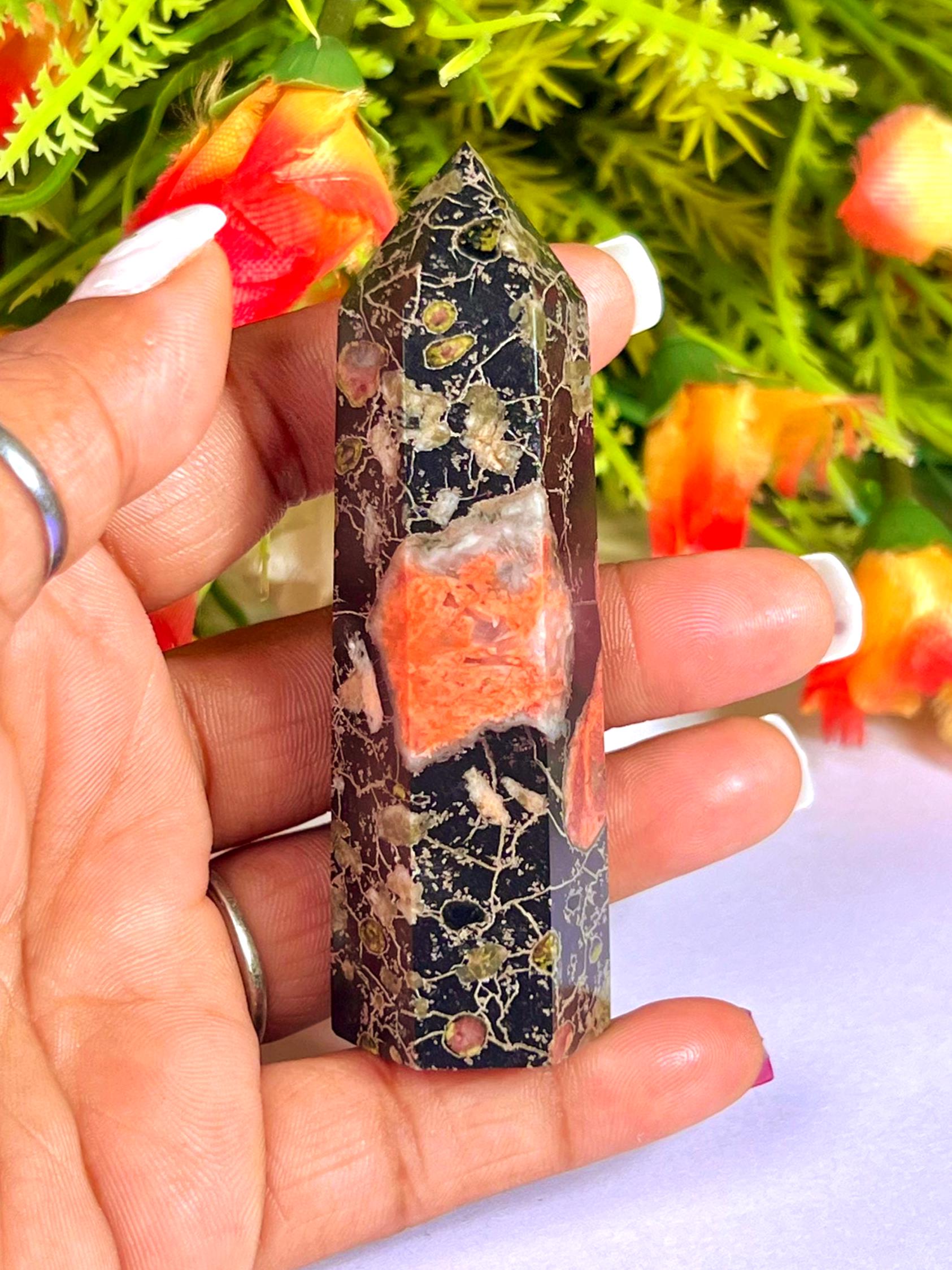 Plum Blossom Jasper Stone Tower: Crystal Point Generator (3