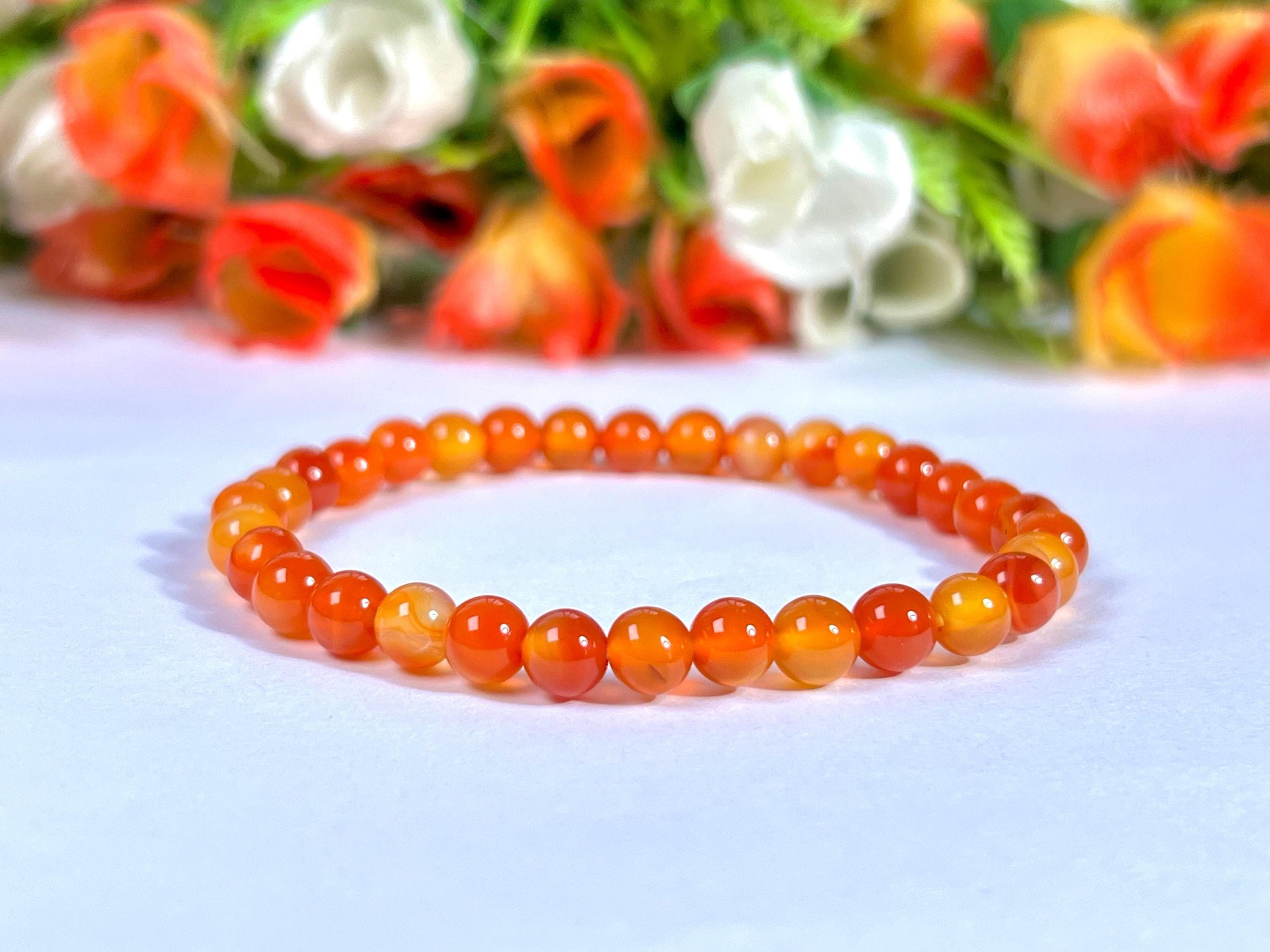 レッドオレンジカーネリアンストーンブレスレット - 6 MM ユニセックス