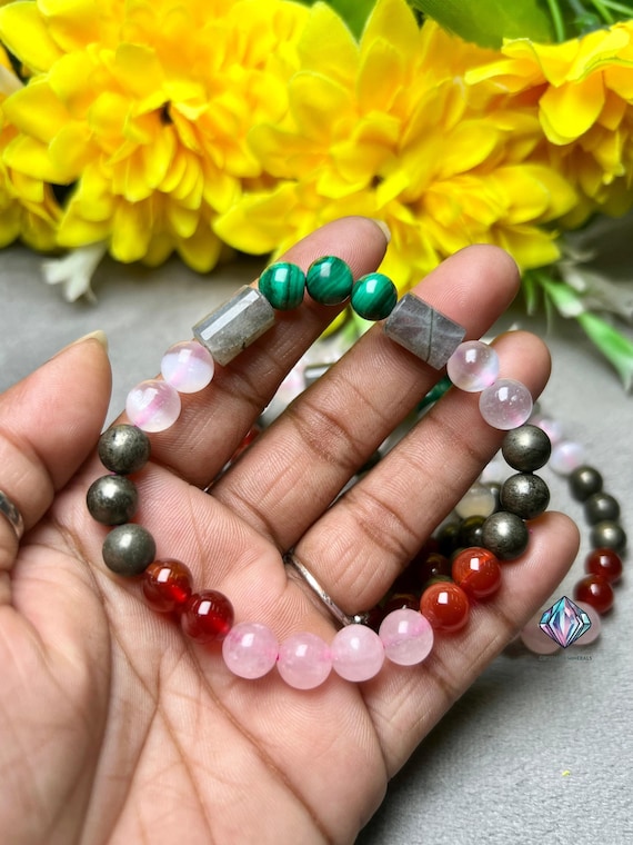 Tarot Reader Stone Bracelet: Rose Quartz, Carnelian, Selenite
