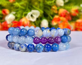 Throat Chakra Stone Bracelet: Amethyst, Aventurine, Agate, Lapis