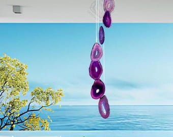 Purple Agate Stone Slice Windchime Feng Shui Home and Office Decor