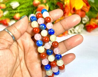 Taurus Zodiac Stone Bracelet: Red Jasper, Jade, Lapis, Rose Quartz