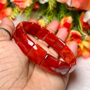 15 MM Carnelian Stone Rectangle Shape Bracelet l Stretchable Bracelet