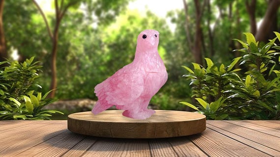 Rose Quartz Pigeon Carving: Healing Crystal Home Decor (101 Gram