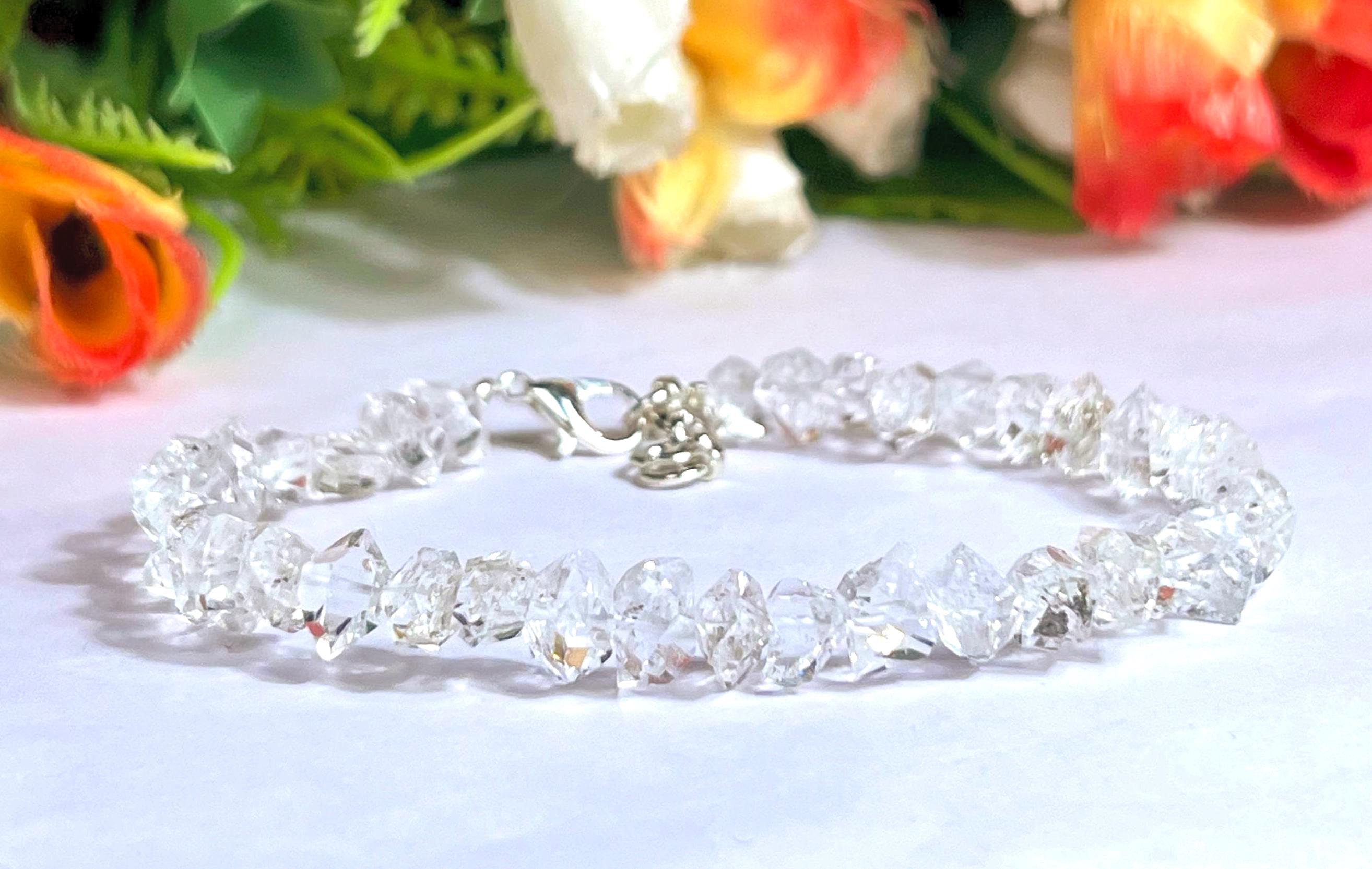 ハーキマーダイヤモンドブレスレット：輝く石、調節可能（6.5～7.75