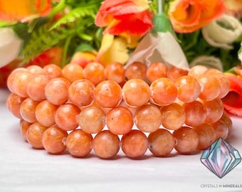Orange Calcite Stone Bracelet l Stretchable Bracelet l Unisex Bracelet l 8 MM Bracelet