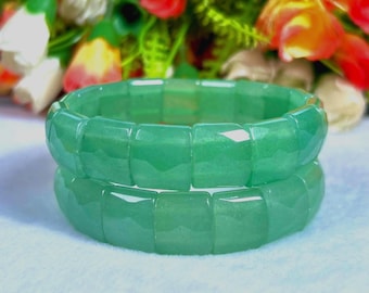 Bracciale in pietra avventurina verde da 15 mm l Bracciale estensibile