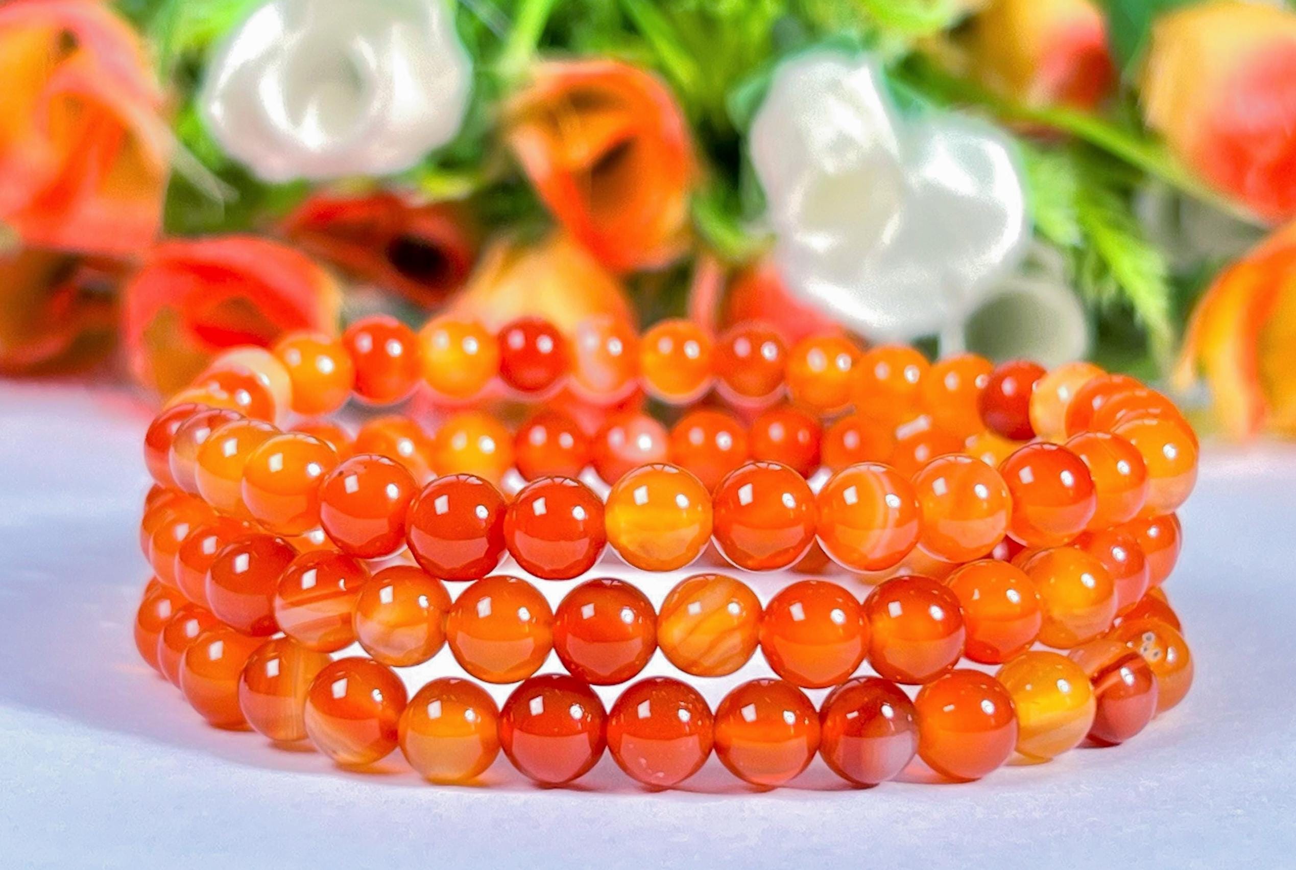 Red Orange Carnelian Stone Bracelet - 6MM Unisex Stretch Bracelet