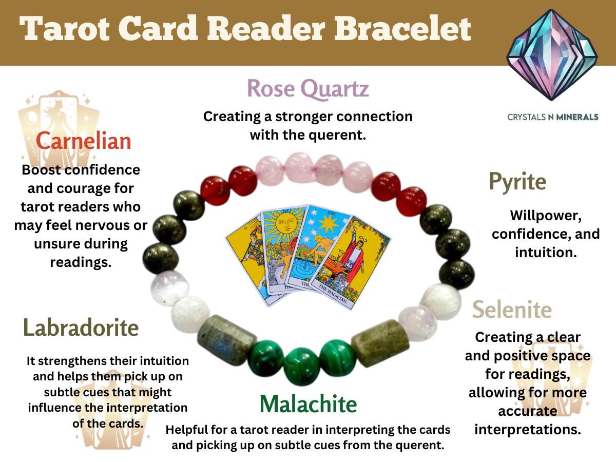 Tarot Reader Stone Bracelet: Rose Quartz, Carnelian, Selenite