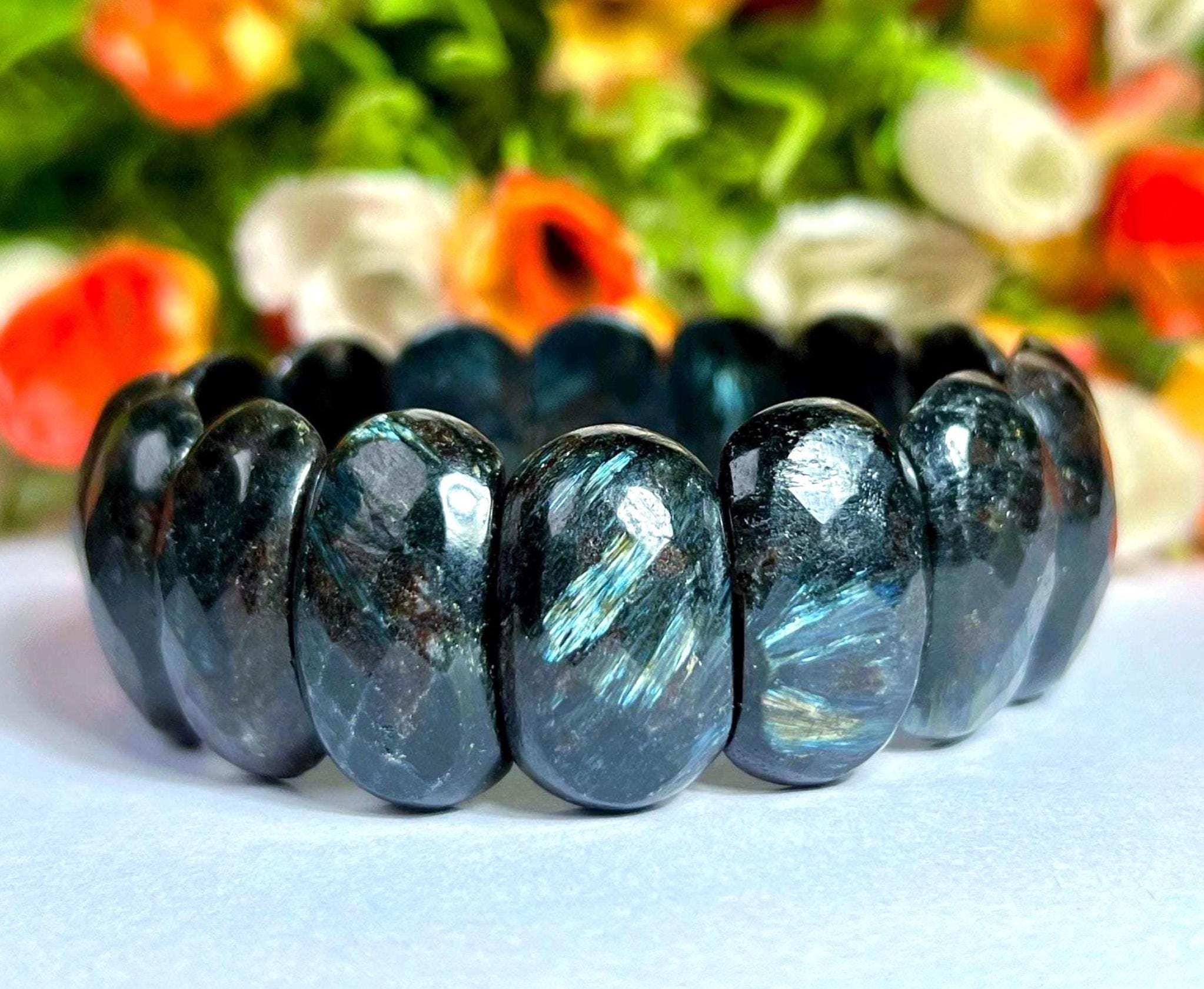 25 MM Greenland Nuummite Stone Bracelet L Stretchable Bracelet - Etsy