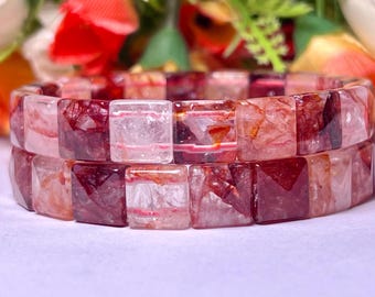 Armband aus rotem Feuerquarzstein, Pyramidenform, 10 mm