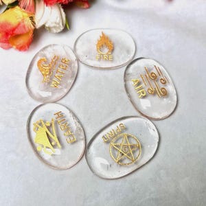 Five Elements Himalaya Crystal Quartz Stone Set Earth, Air, Fire, Water & Spirit