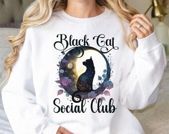Black Cat Social Club, Black Cat Sweatshirt, Black Cat Mom Gift, Cat Mom Gift, Spooky Cat Sweater, Halloween Cat Shirt, Cat Lover Crewneck