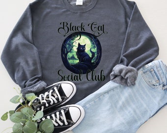 Black Cat Social Club, Black Cat Sweatshirt, Black Cat Mom Gift, Cat Mom Gift, Spooky Cat Sweater, Halloween Cat Shirt, Cat Lover Crewneck