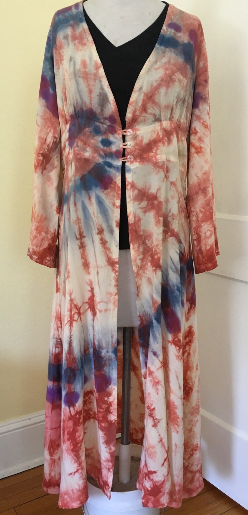 blue and purple Tie Dye Duster Jacket in Coral Pink