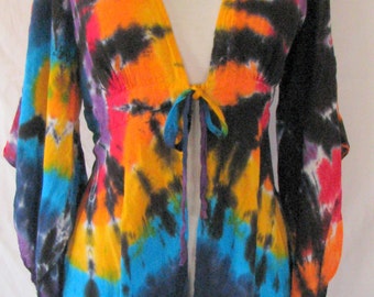 Tie Dye Black Rainbow Kimono Sleeve Rayon Jacket