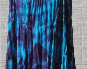 Peasant Top with Tier Sleeves Tie Dye in Turquoise and Purple