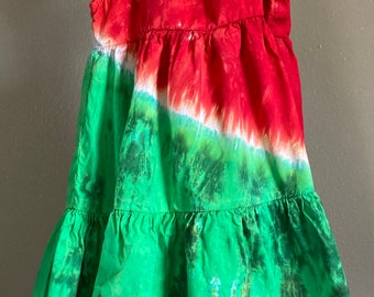 Tie Dye Girl's Watermelon Cotton Gauze Tiered Sundress