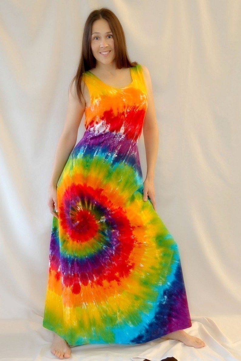 Tie Dye Rainbow Swirl Maxi Dress | Etsy