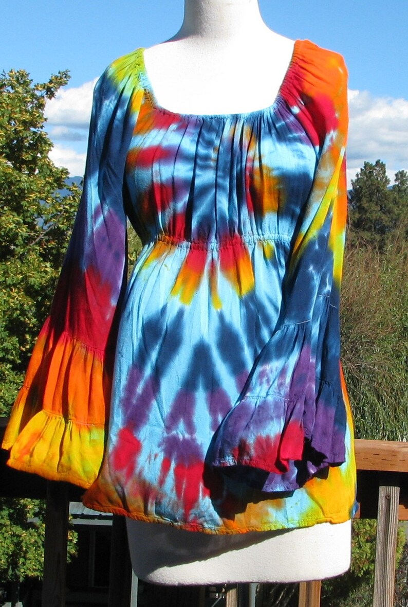 Peasant Top Tie Dye in Turquoise Rainbow Etsy