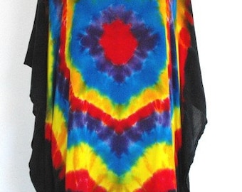 Tie Dye Black Rainbow Poncho