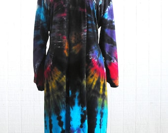 Tie Dye Rayon Robe in Black Rainbow Swirl