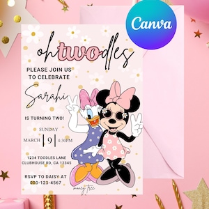 Invito di compleanno Oh TWOdles Minnie e Daisy modificabile