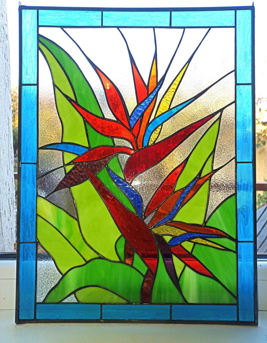 Handmade Stained Glass Bird of Paradise Strelitzia Panel Colorful ...