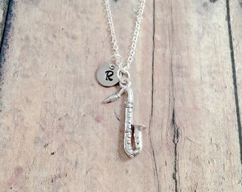 Silver Jewelry,gift for musician CP192 saxaphone necklace Jewelry,saxaphone necklace saxaphone initial necklace
